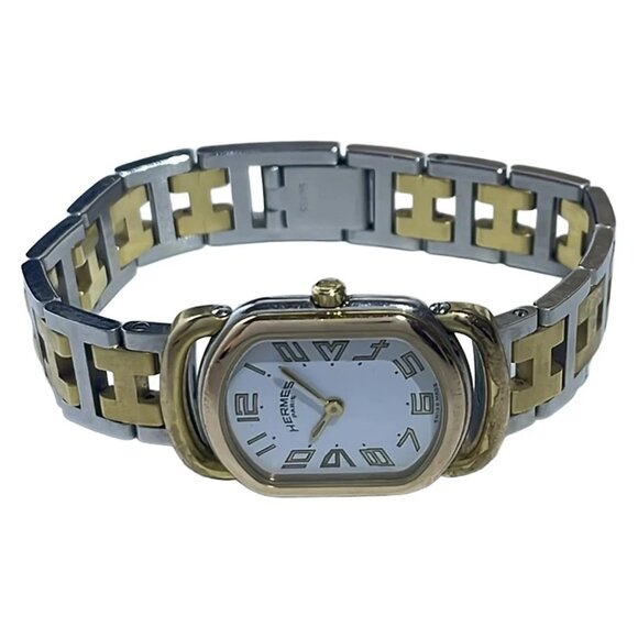 Auth HERMES Larry - 6***** Silver Gold Women's Wrist Watch - Picture 5 of 5